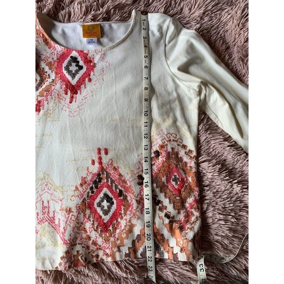 Ruby Road Knit Size Petite Medium Cream with Southwestern Look Design 3/4 Sleeve - Picture 8 of 10